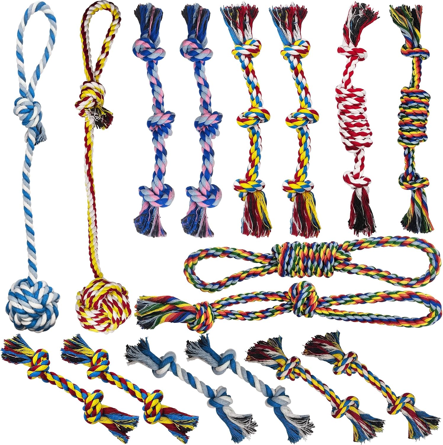16 Pcs Small Dog Rope Toys, Puppy Tug of War Toy Set for Small Breeds 0-15 Lbs, Cotton Dog Tug Toys for Boredom, Teething & Interaction
