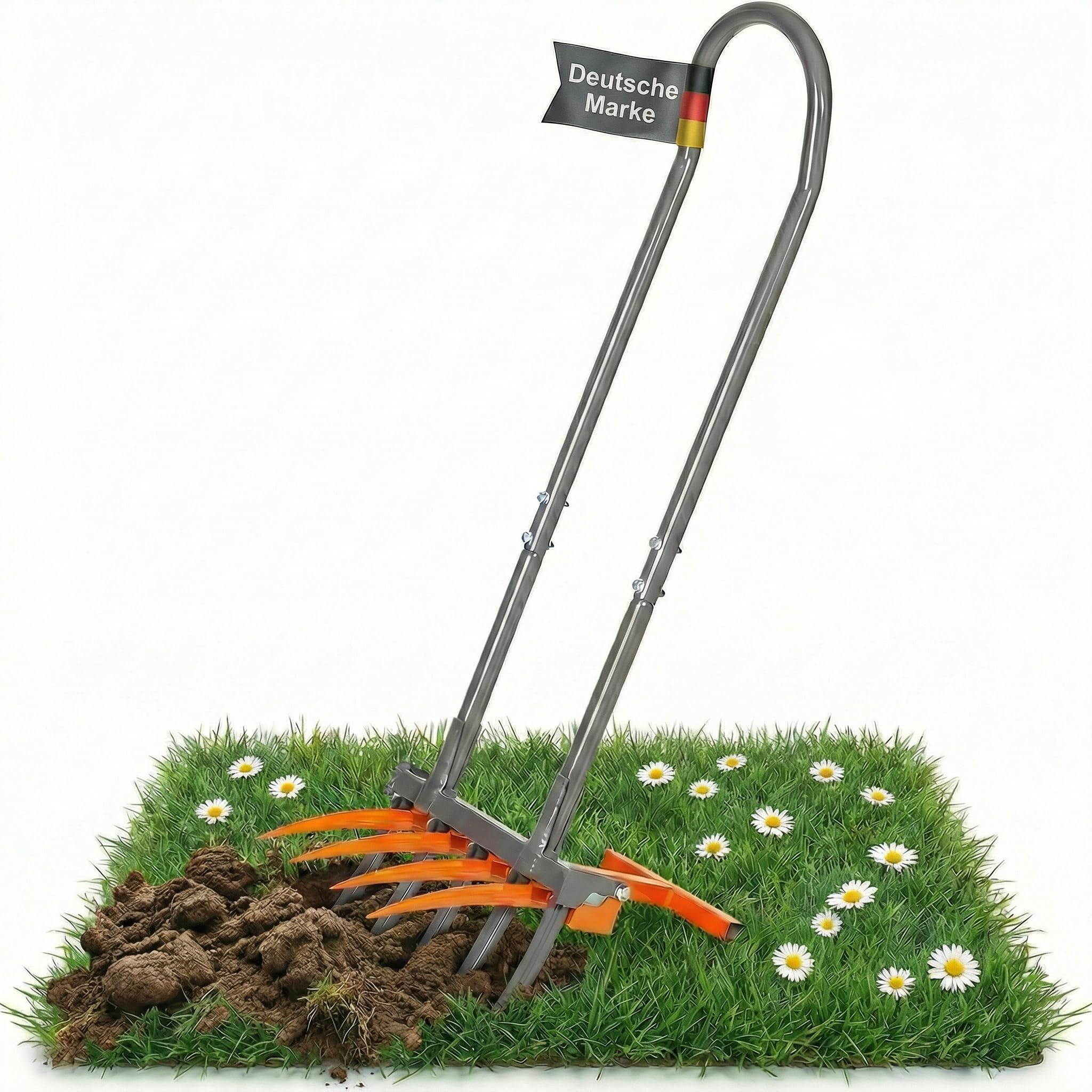 Tret-Grabegabel mit Krümler Doppelgrabegabel | 5+4 Zinken Premium Bodenlockerer rückenschonend | Pulverbeschichtet, extra robust für Beet und Garten