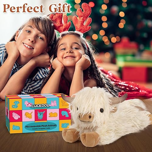 Miniatura 5 de Highland Cow - Animales de peluche para microondas, adorable peluche esponjoso de vaca de las tierras altas para mayor comodidad, juguete de aroma a
