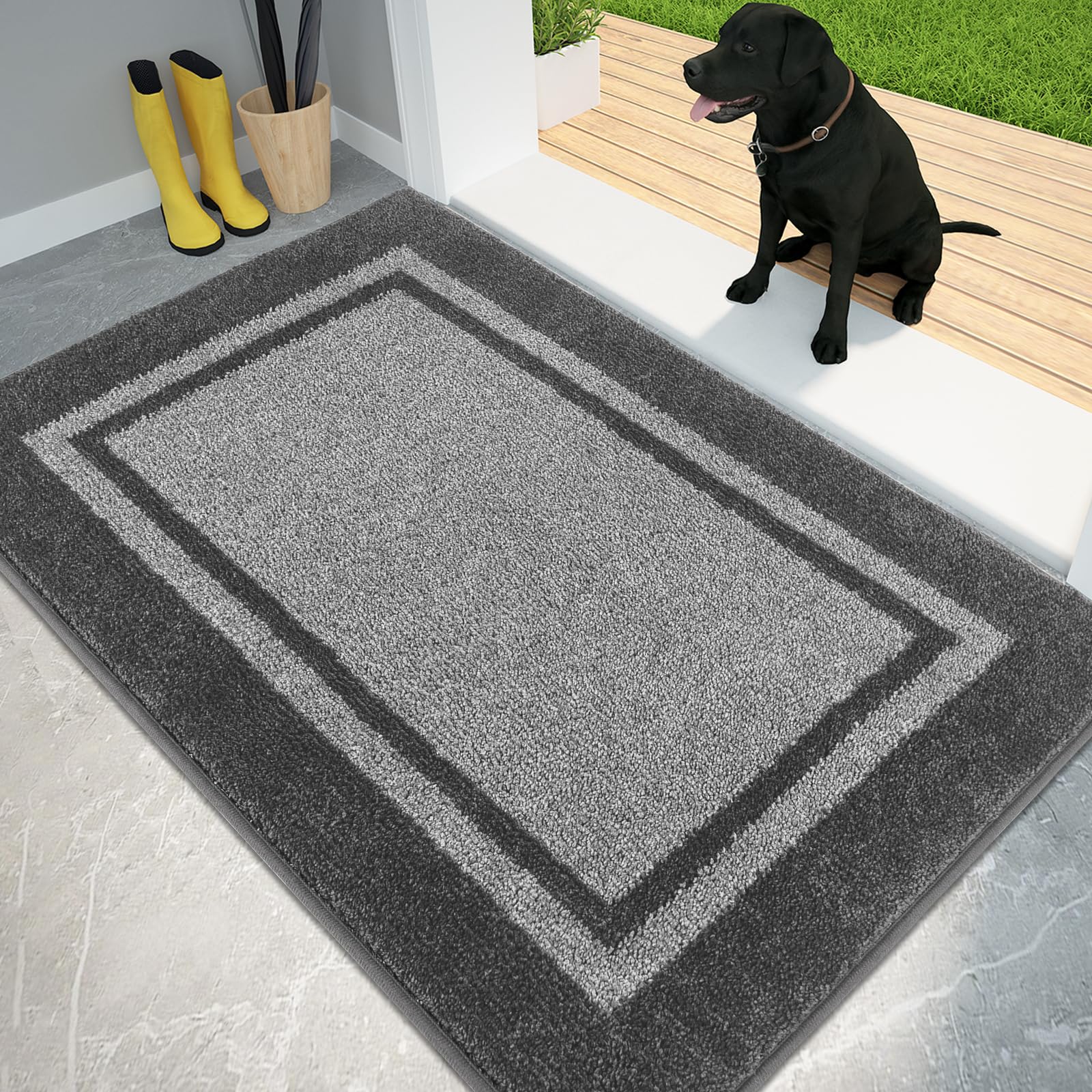 PURRUGS Dirt Trapper Door Mat 32" x 48", Non-Slip/Skid Machine Washable Entryway Rug, Shoes Scraper, Area Rug, Super Absorbent Welcome Mat for Muddy Wet Shoes and Paws, Light Grey & Dark GreyGlobal Recycled StandardOEKO-TEX STANDARD 100Global Recycled StandardGlobal Recycled Standard
