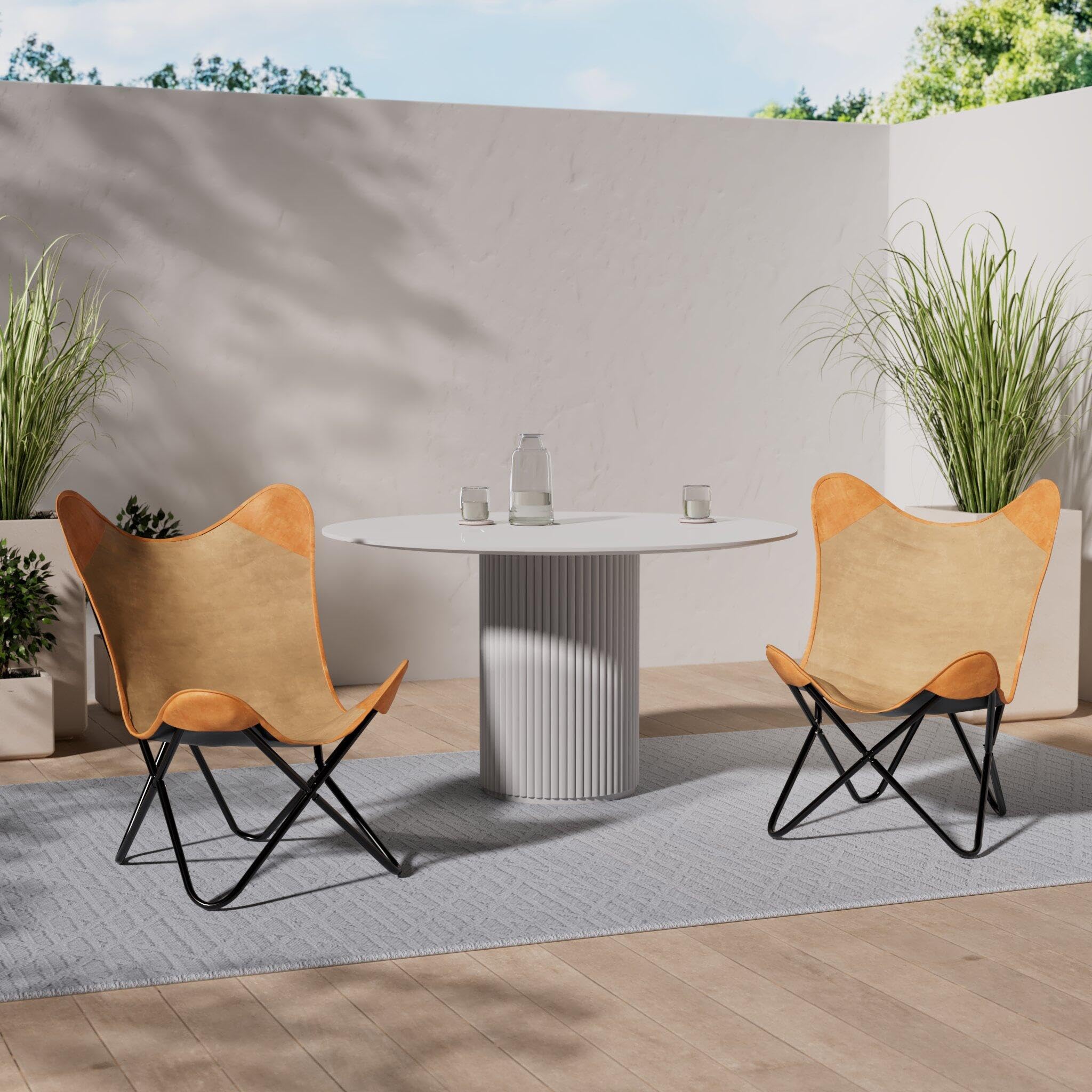 Amazon｜vidaXL バタフライチェア ブラウン 本革＆帆布｜折りたたみ