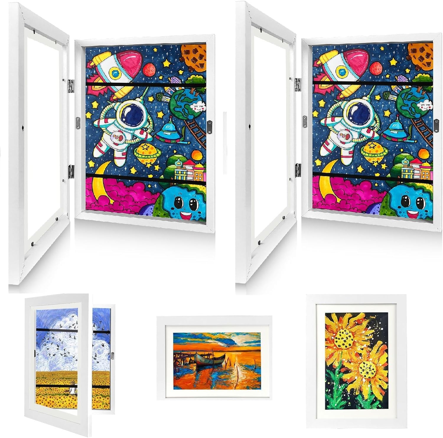 JOLIGAEA 2PCS Marco de Arte para Niños, Marco de Fotos de Ilustraciones con Apertura Frontal, Marco para Dibujos Niños Apertura Frontal, Cambiar Hasta 50-150 Hojas para dibujos de niños