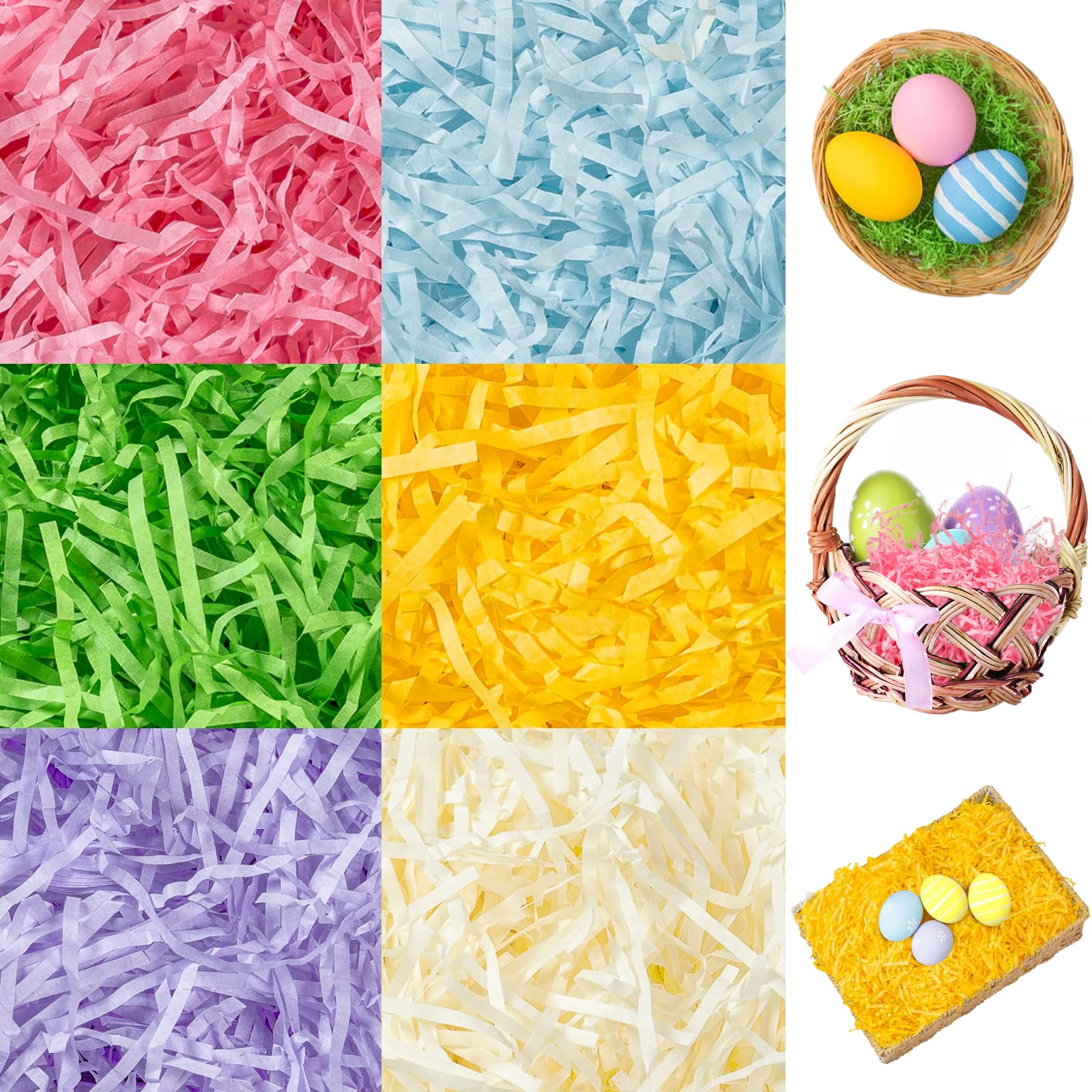 CIPOWM Riempitrice di carta sminuzzata con erba pasquale da 350 ml, 6 colori, per riempire carta di rafia increspata per confezioni regalo pasquali, sacchetti per riempire cesti e forniture per feste