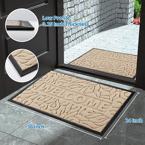 Vista 132 de Yimobra Tapete de bienvenida grande de 47 x 32 pulgadas, impermeable, antideslizante, para puertas delanteras, entradas exteriores, tapete de Beige