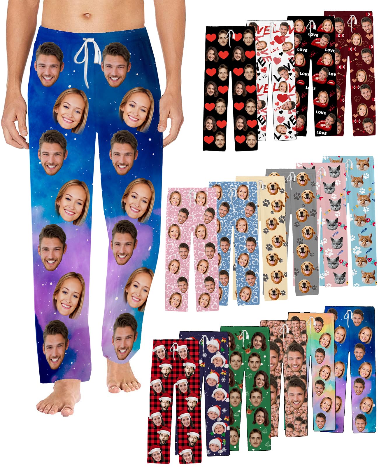 Custom Face Pajama Pants with Photo Personalized Pj Bottoms for Men Women Customized Sleep Pants with pictures Trousers Gift
