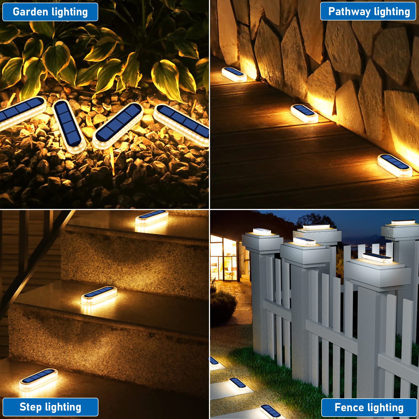 YiLaie Luces solares para terraza, luces solares de jardín, paquete de 6 luces solares IP68, impermeables, luces solares de encendido/apagado automático, valla de jardín al aire libre con 30 LED para