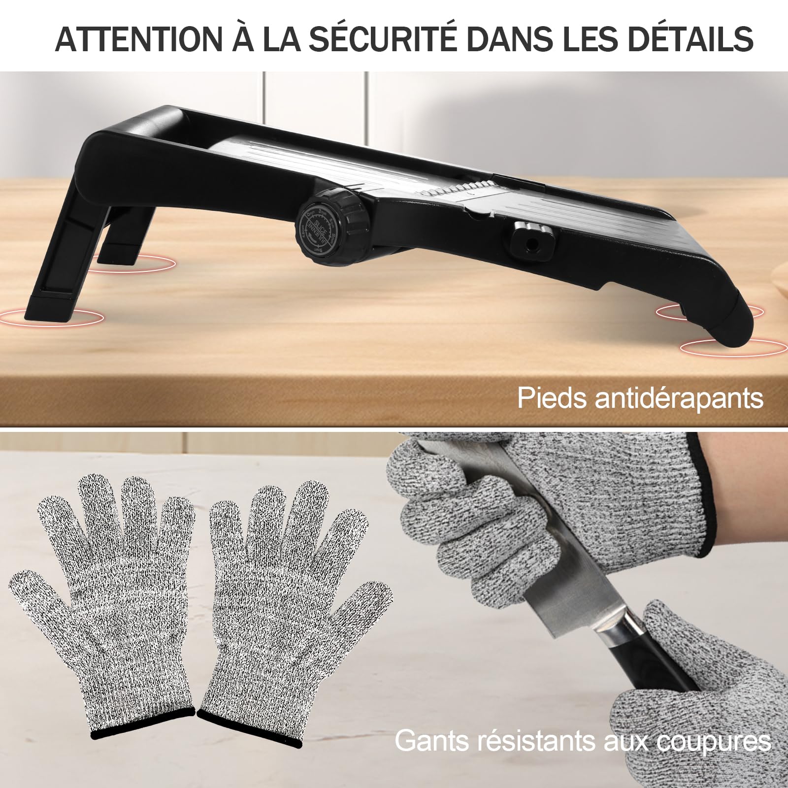 Masthome Mandoline de Cuisine Professionnelle en Inox, Coupe Legumes Multifonctions avec Epaisseur de Tranche Réglable, Mandoline Japonaise avec Gants et Brosse à Dents, pour Tranche et Julienne