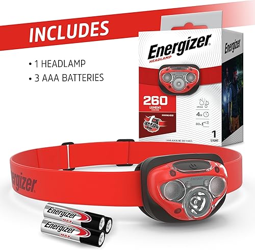 Miniatura 6 de Energizer Vision HD + LED - Linterna frontal color rojo y negro, luz LED para emergencias, exteriores o como luz de trabajo, incluye baterías
