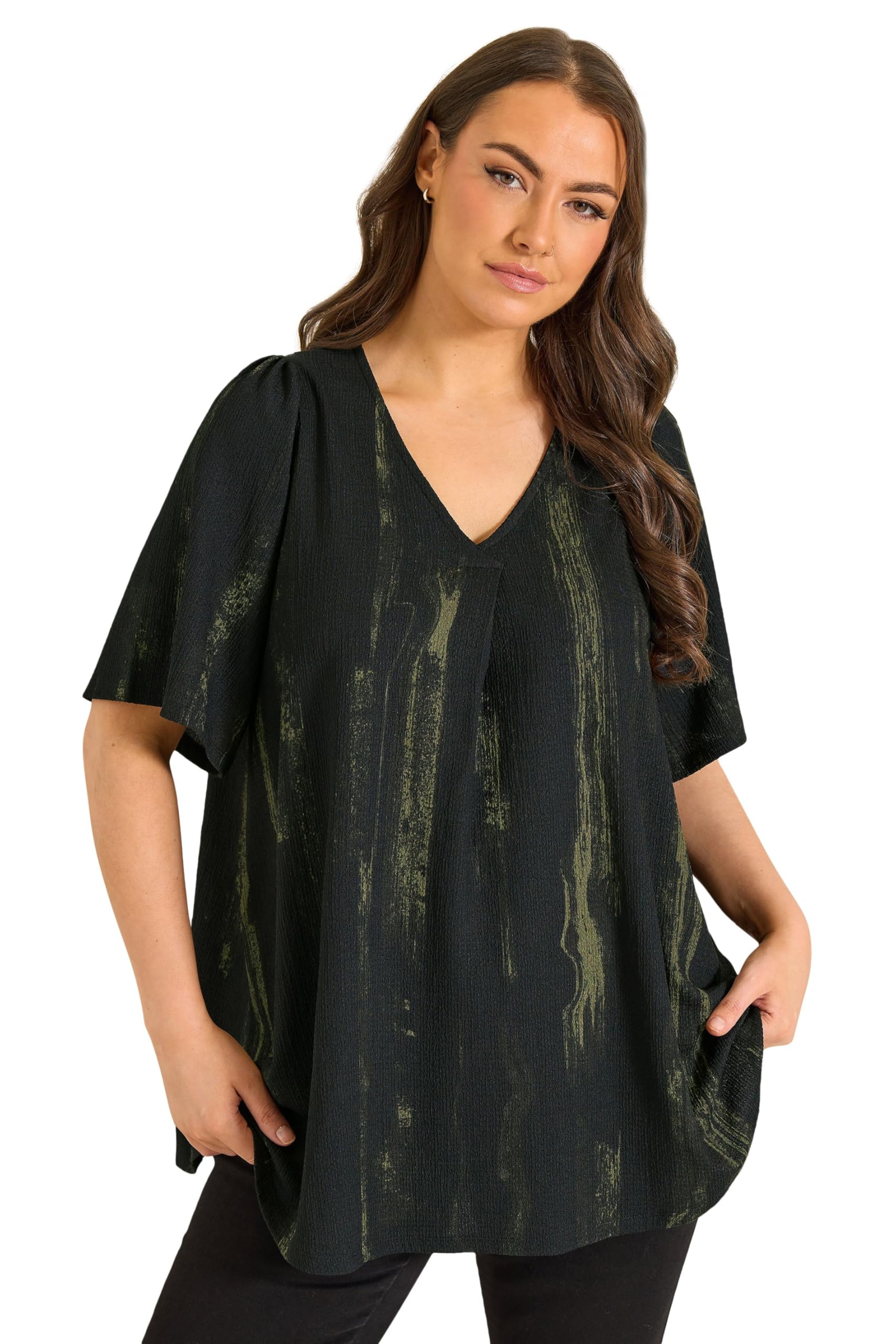 EVANS Curve Women's Plus Size Smudge Print Pleat Front Top