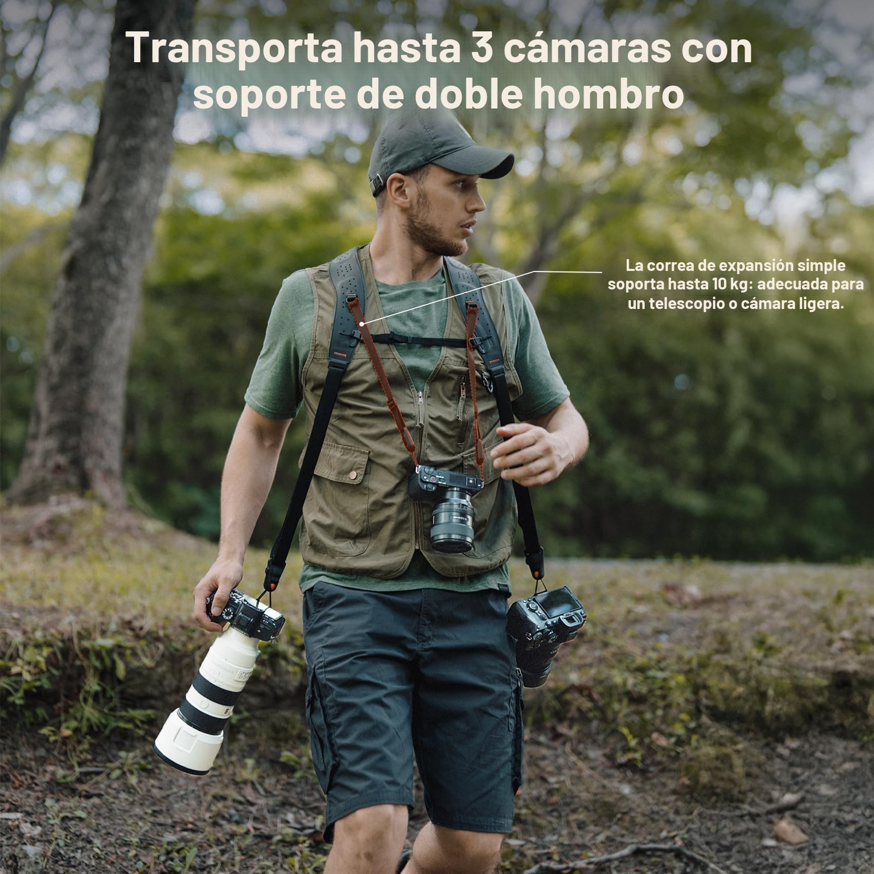 PGYTECH Camera Strap Master, Arnés Doble Hombro de Cuero para 3 Cámaras, Arnés de Cámara Ajustable para Fotógrafos Profesionales