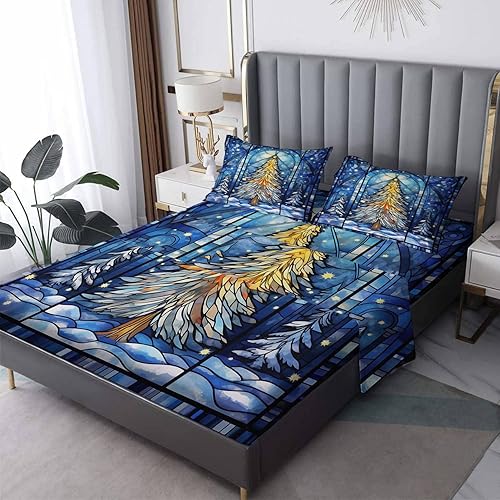 Sábanas para árbol de Navidad tamaño Queen  Sábanas y fundas de almohada de Navidad  100% microfibra, estampado de alta cantidad de hilos, sábana