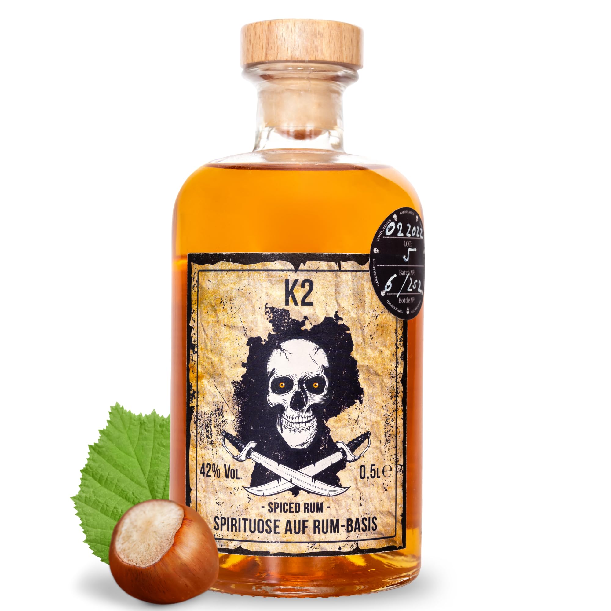 K2 Exquisiter Haselnuss Spiced Rum - 0,5L, 42% Vol - Deutsche Handwerkskunst trifft auf karibisches Flair (Spiced Rum)