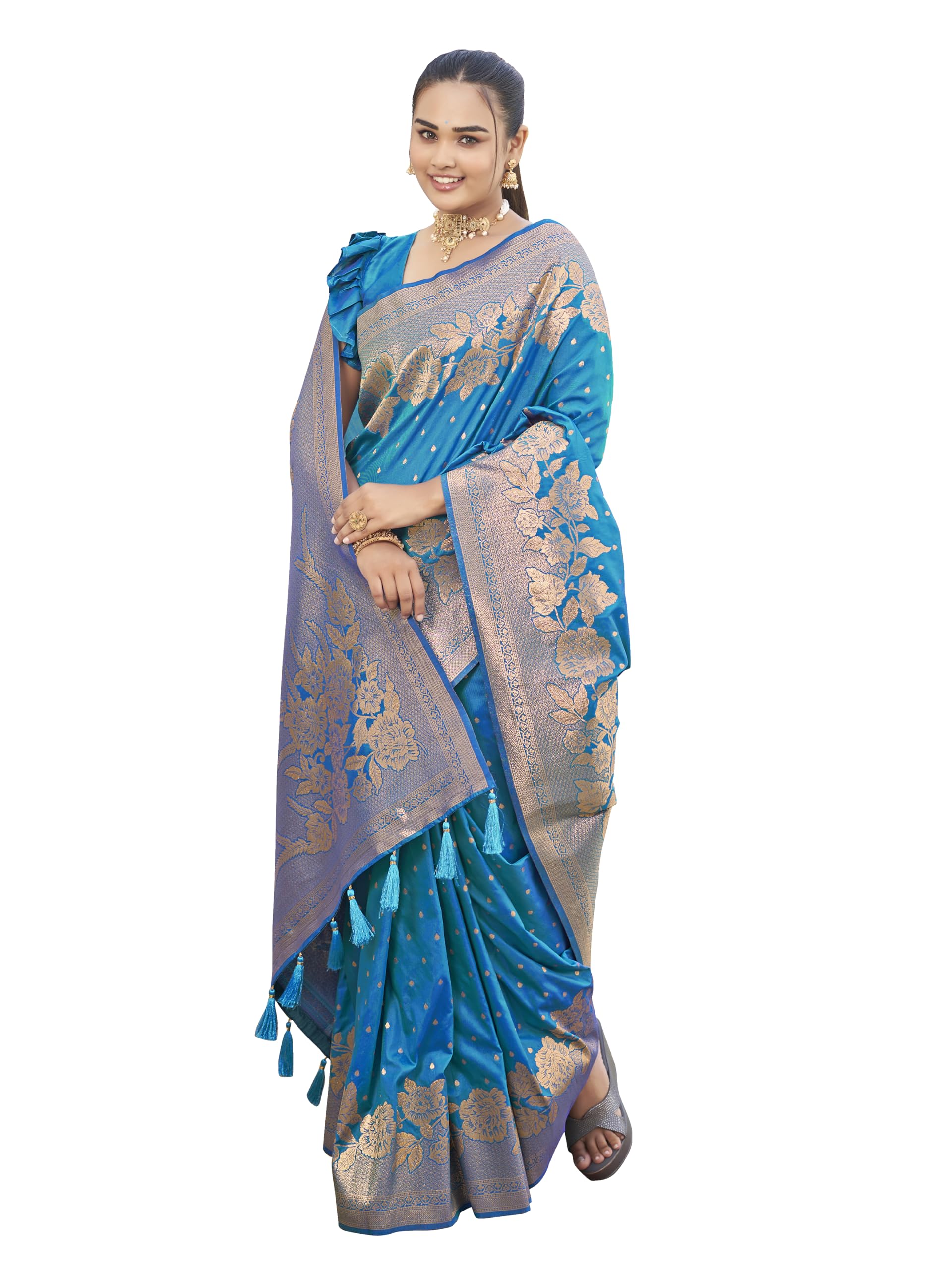 manohari Women's Trendy Banarasi Woven Saree with Heavy Jacquard Work, Elegant Design, Silk Saree with Maching Lace Border Unstitched Blouse Piece for Weddings & Festive Occasions-picture-43