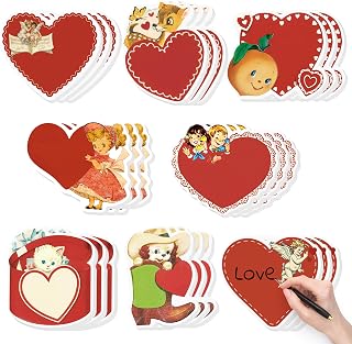 24 Packs Vintage Valentine's Day Sticky Notes Retro Red Heart Self-Adhesive Writing Notepads Memo Pads Antique Victorian Style Office School Stationery Supplies Party Favors Classroom Exchange Gifts