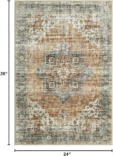 Miniatura 132 de COZYLOOM Alfombra de área de 2 x 6 pies, tribal, envejecida, para entrada, medallón vintage, alfombra para interiores, alfombra de pelo bajo, suave