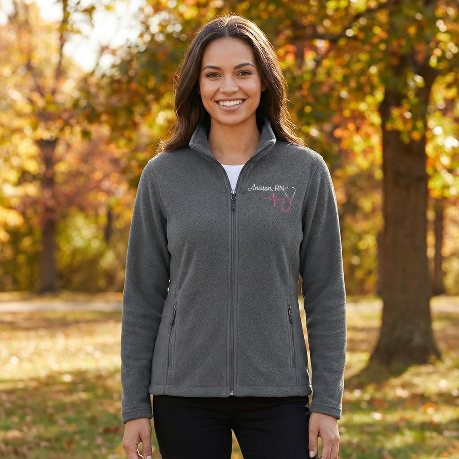 COUPLEHOODIES Custom Nurse Embroidered Zip Up Fleece Jacket with Name – Gift for Nurses, Healthcare workers or Medical Staff - Image 2