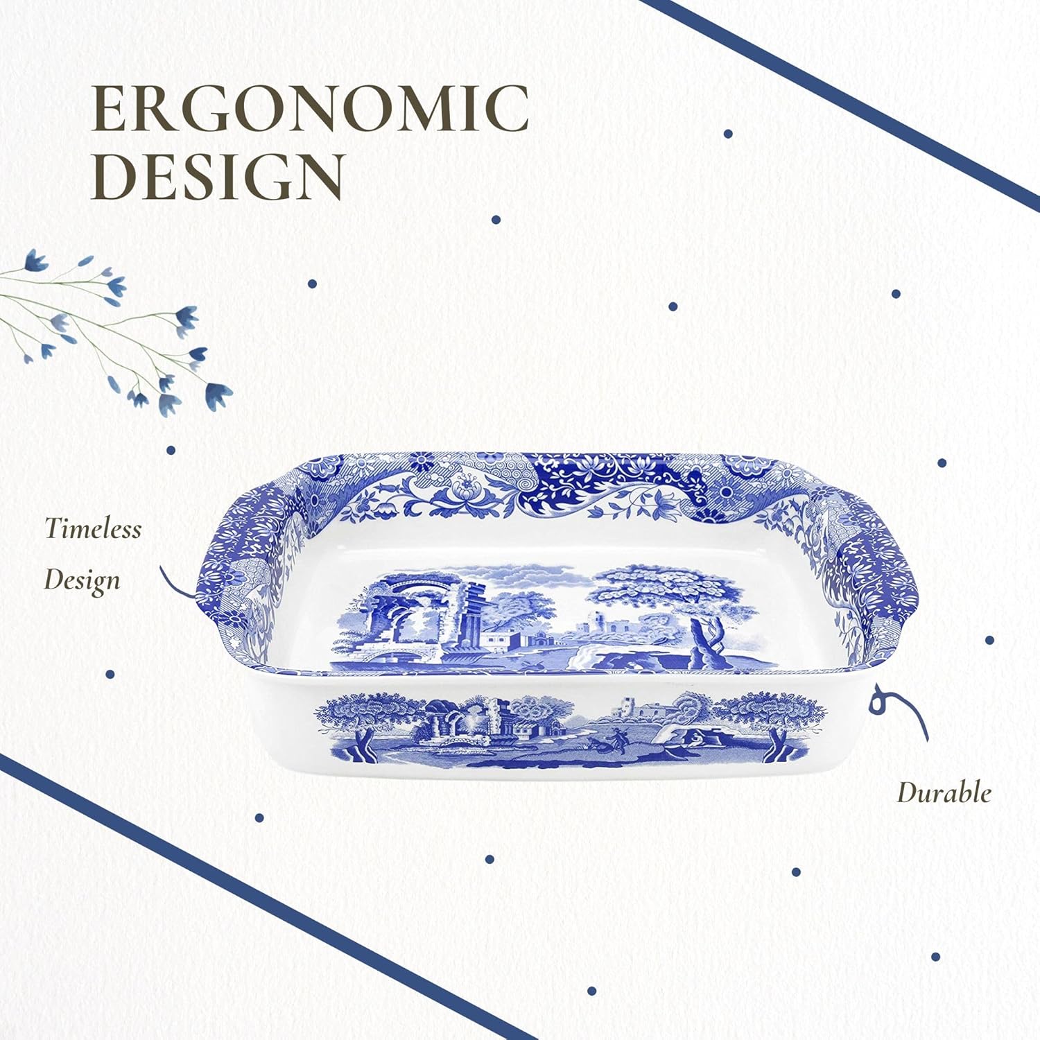 Spode Blue Italian Rectangle Handled Dish Large