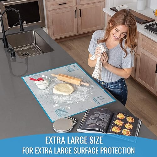 Miniatura 4 de KPKitchen Juego de 4 tazas medidoras de silicona para repostería y líquidos, tapete para hornear extra grande para desplegar masa, 100% silicona y