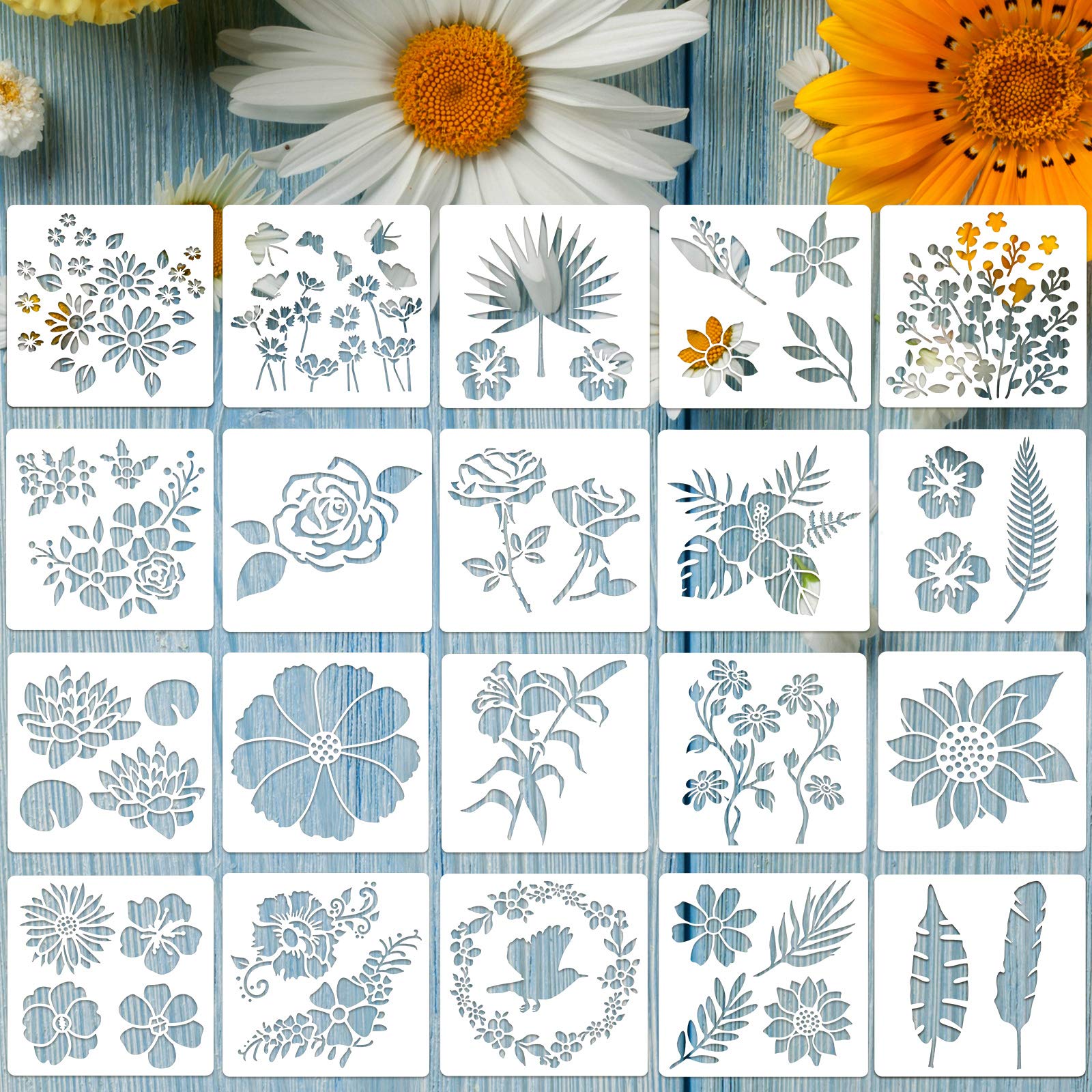 Buy 20 Pieces Flower Stencil Rose Sunflower Stencil Spring Summer