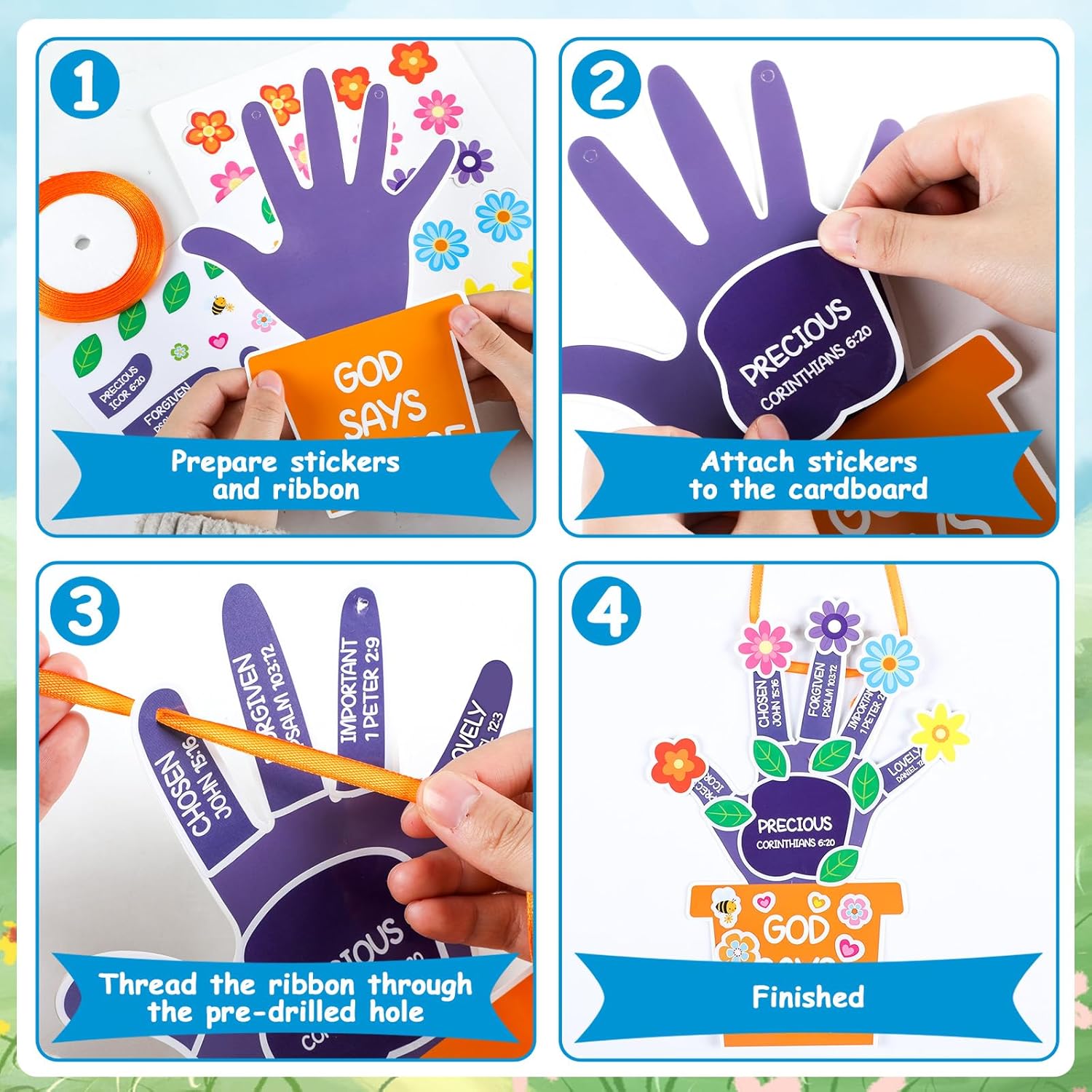 CHUNNIN 24 Set Sunday School Craft Kit God Says You are DIY Handprint Religious Flower Craft Make Your Own Christian Bible Arts Kit Prayer Stickers Ornament Spring Easter Gift for Classroom Home - Image 3