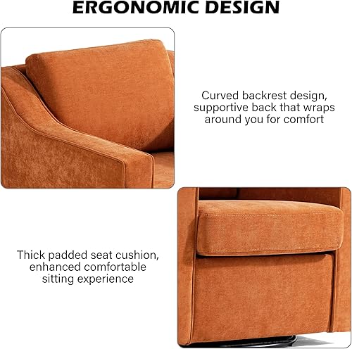 Miniatura 4 de Silla decorativa giratoria, moderna con brazo redondo para sala de estar, dormitorio, cómodas sillas de lectura de club para adultos (felpilla