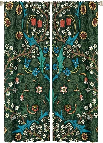 GoDazzling William Morris - Cortinas retro con patrón botánico, cortinas opacas de arte floral William Morris, para sala de estar, dormitorio, 42 x