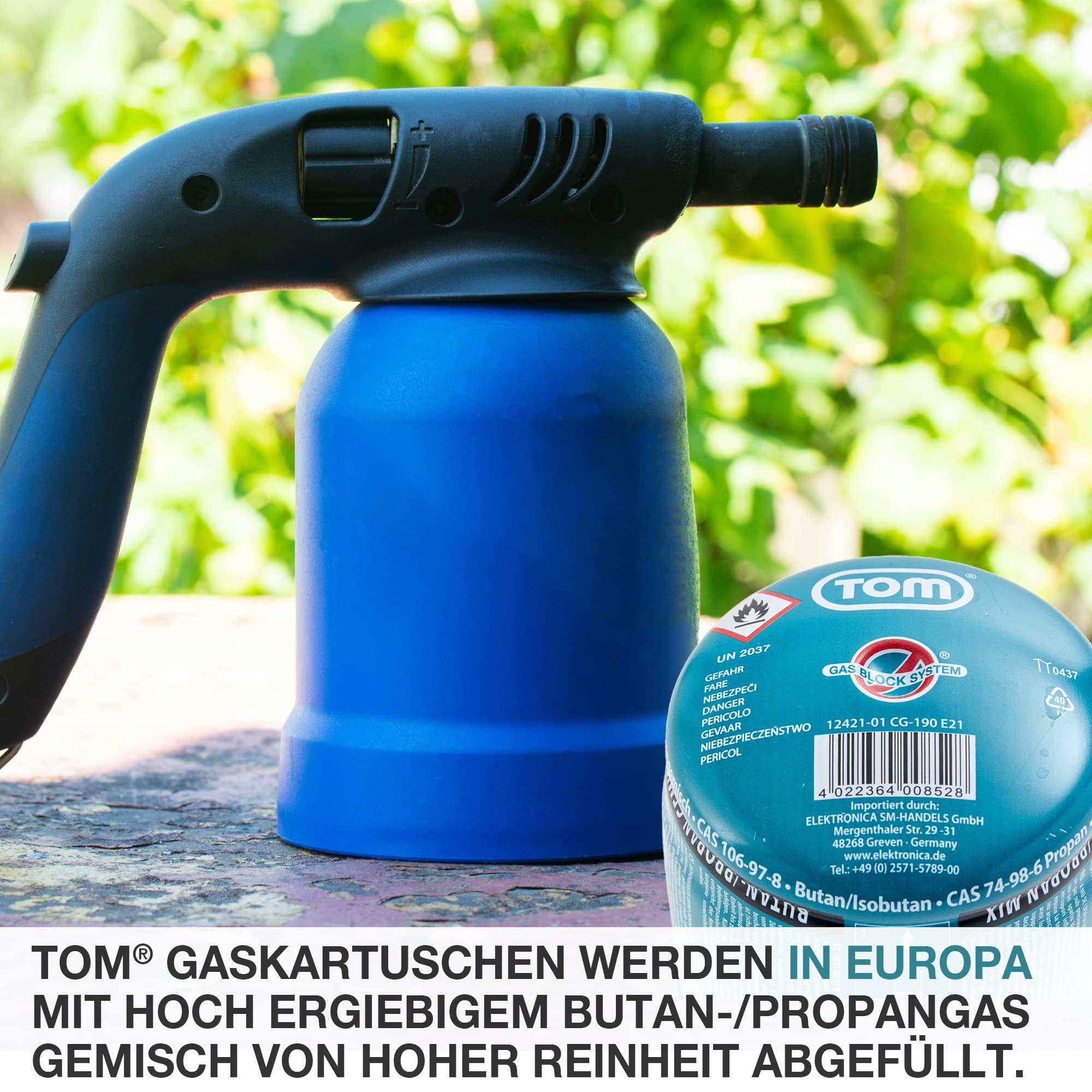 TOM 6 x, 12 x oder 48 x 190 g gaskartuschen Butangas Kartuschen mit Sicherheitsventil – Butan Gas Kartuschen ideal für Ihren Campingkocher, Camping Lampe oder für Lötbrenner, Abflämmgerät & Co.