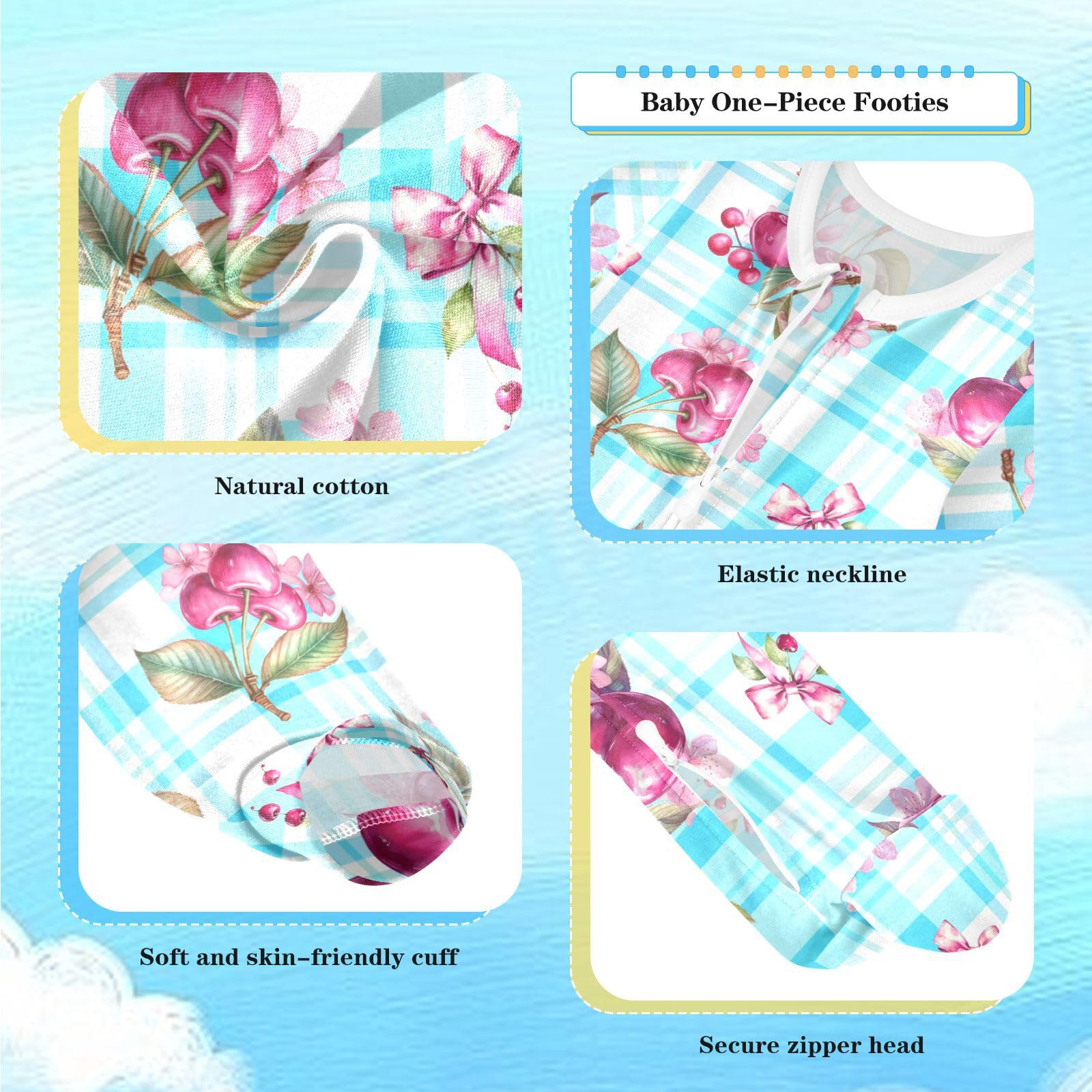 Dussdil Bows Berries Flower Plaid Baby One-Piece Footies Newborn Rompers Pajamas Cotton Footed Pjs for Sleep Play Boys Girls 24M Multicolor