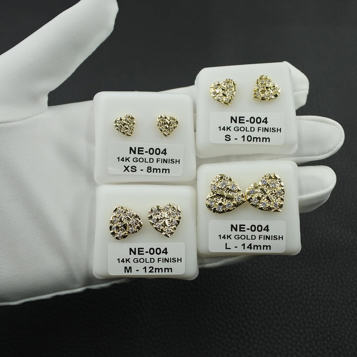 14K Gold Plated Rough Textured Cookie Nugget Earrings For Women Nugget Stud Cubic Zirconia CZ Heart Shape Gold Studs Earrings - Image 6