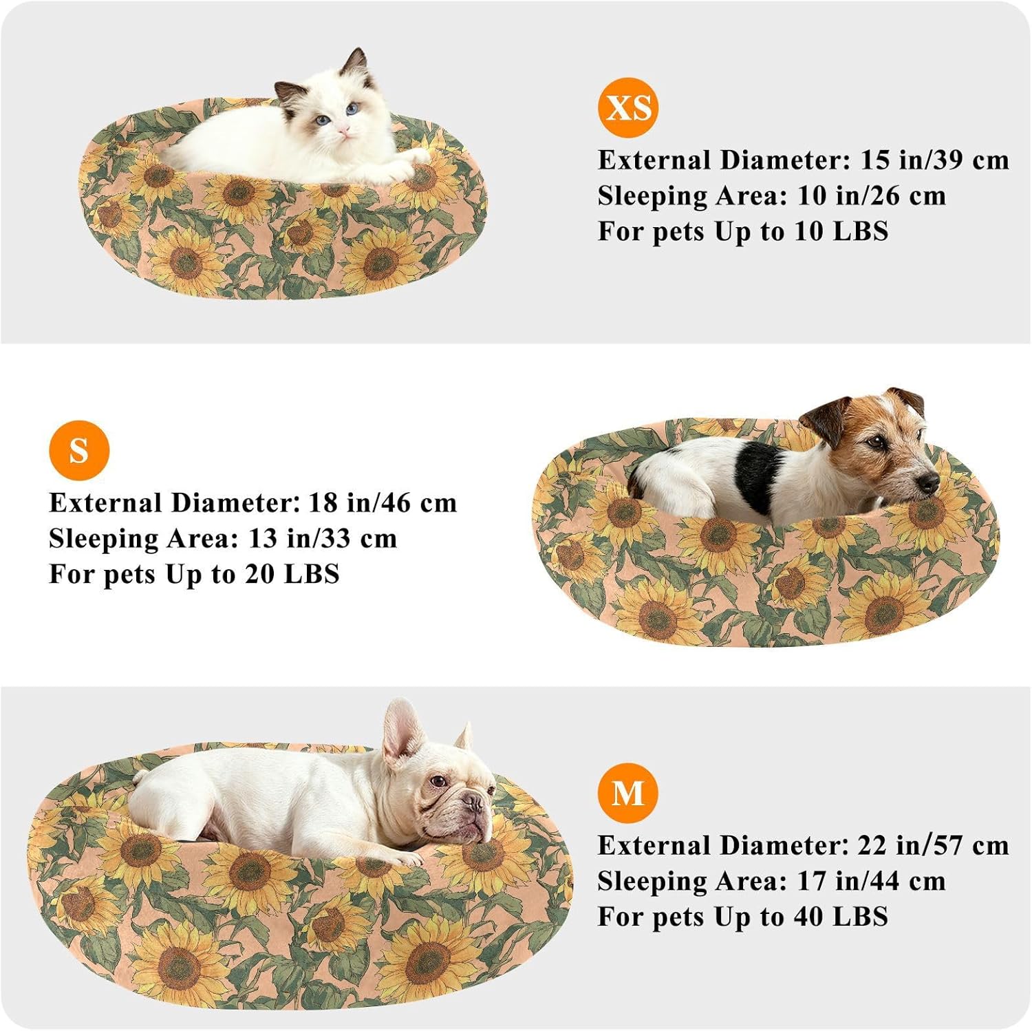 Wudan Pet Cat Bed Warm & Soft Fluffy Dog Pillow Bed for Small Size Pets Sleeping M Safaris Sunflower Peach