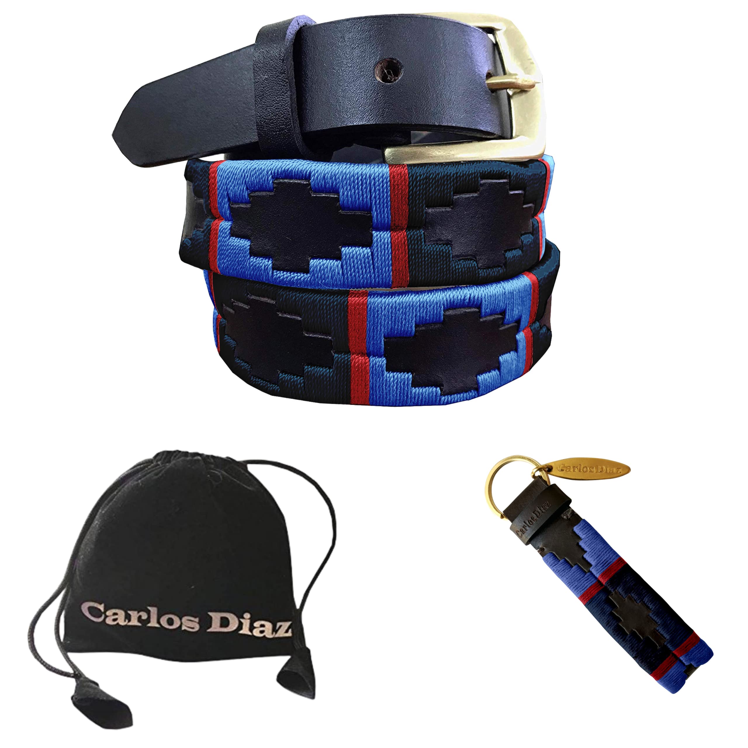 CARLOS DIAZ Jungen Mädchen Kinder Premium Unisex Braunes Leder Bestickt Designer Polo Gürtel