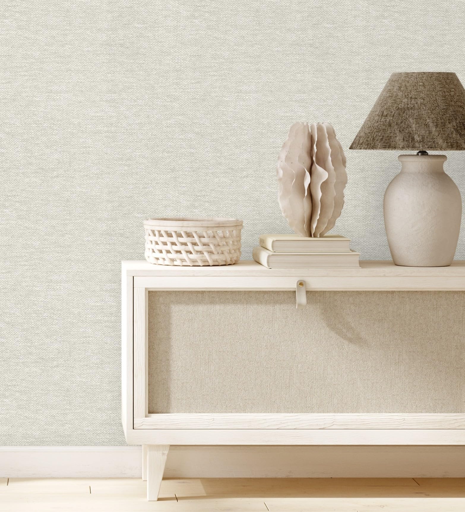 GAULAN 682880 - Vinyltapete, Strapazierfähig, Abwaschbar. Tapete mit Pflanzenfasereffekt im Raffiastil in Relief in hellem Beige für Wohnzimmer Küche - Rolle 10 m x 0,53 m