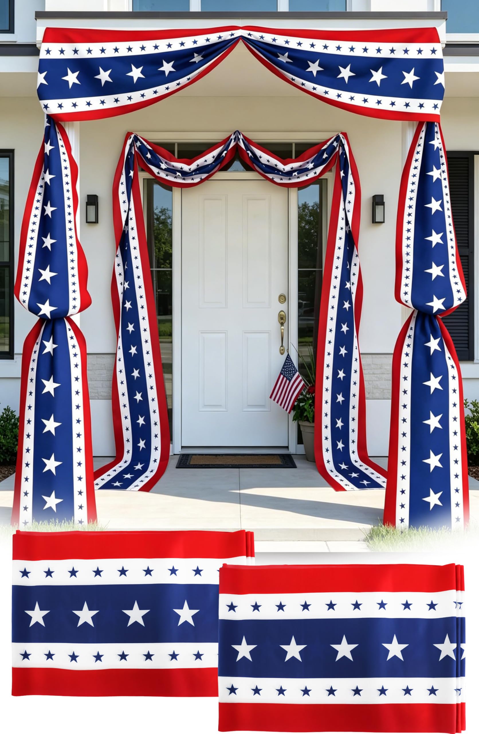 Photo 1 of 2Pcs 20 Ft Patriotic Bunting with 250 Stars, Red White Blue American Flag Banner for 4th of July, Independence Day, Memorial Day, Outdoor Indoor Door Porch Garden Decorations