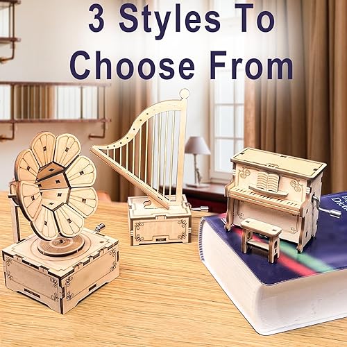 Miniatura 6 de CYAZOO - Rompecabezas de madera 3D para adultos, caja de música, instrumento musical, kit de construcción de modelo de piano, manualidades a mano