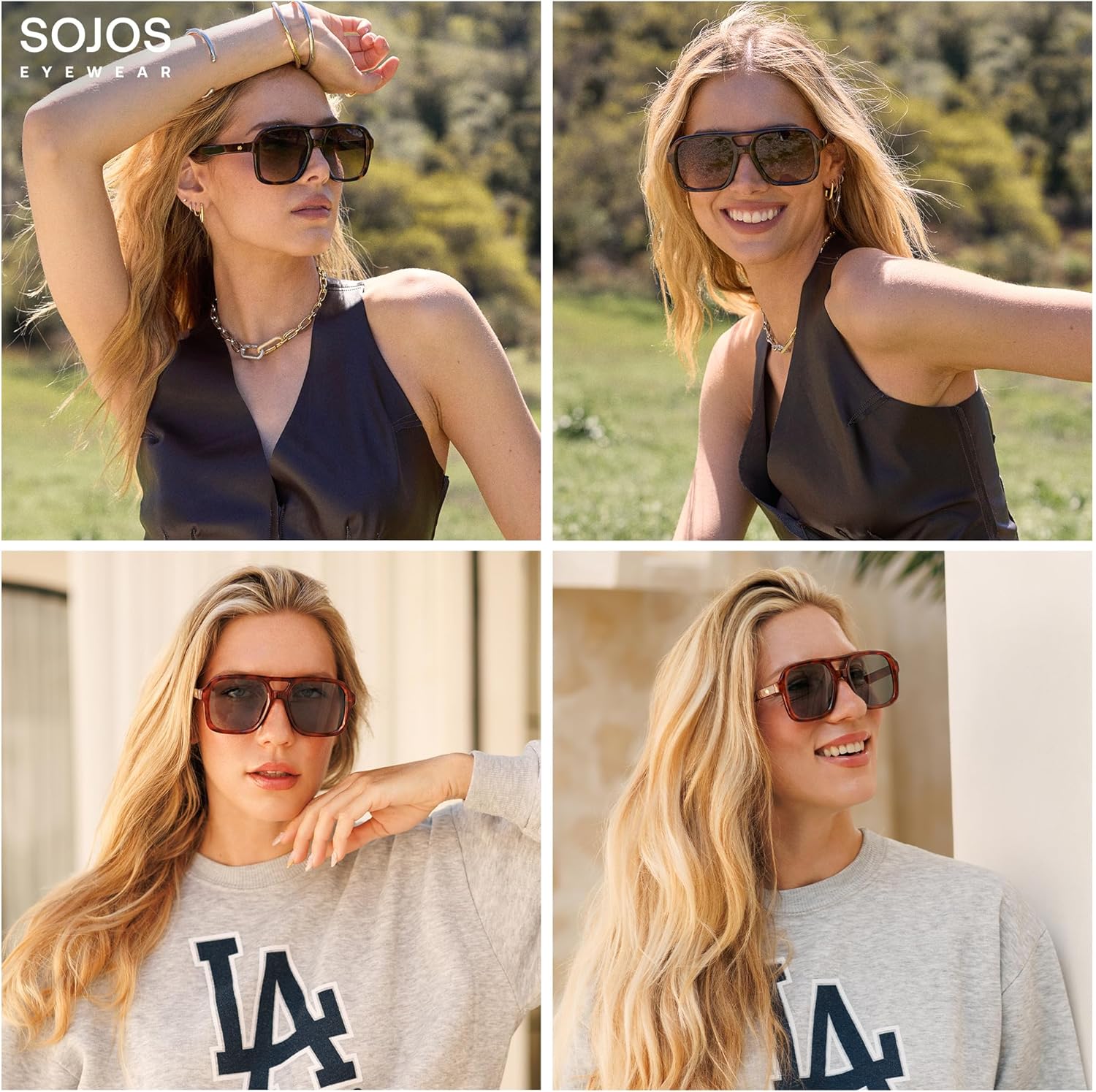 SOJOS Retro Aviator Sunglasses For Women Men Square Womens Square Sun Glasses SJ2355 - Image 3