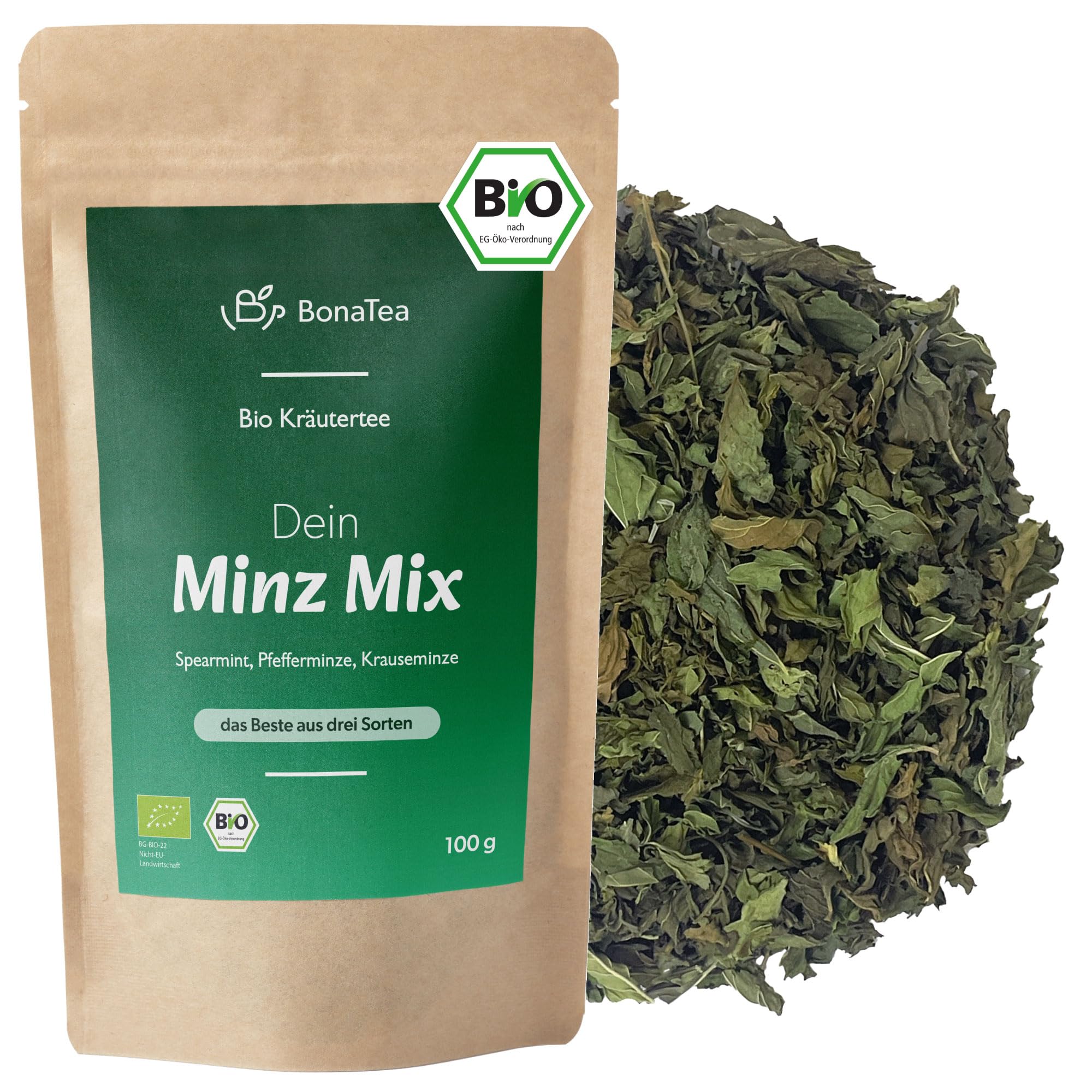 Bio Minz Mix mit Pfefferminze, Spearmint und Krause Minze - Loser Abgestimmter Minztee aus 3 Minz-Sorten 100g