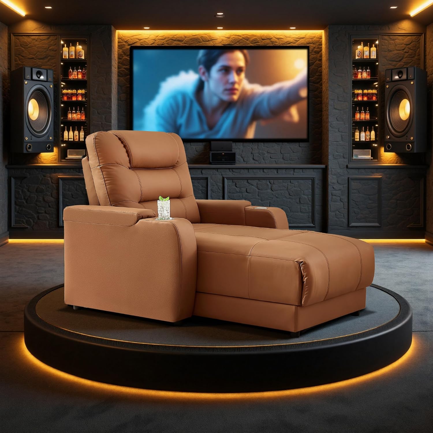 Home Theater Seating Gaming Recliner Chair with USB Ports & Cup Holders, Movie Reclining Chair with Adjustable Backrest, Faux Leather Power Recliner for Living Room, Bedroom, Media Room