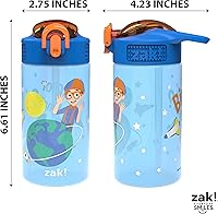 Vista 7 de Zak Designs Blippi Botella de agua para niños con tapa de boquilla y lazo de transporte integrado, hecha de plástico duradero, diseño a prueba