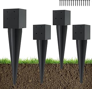 4 Pcs 4"x4" Fence Post Anchor Ground Spike 16"(Actual 3.6"x3.6") Heavy Duty Metal Fence Post Anchor with Black Powder-Coated for Deck,Fence,Porch,Railing,Mailbox