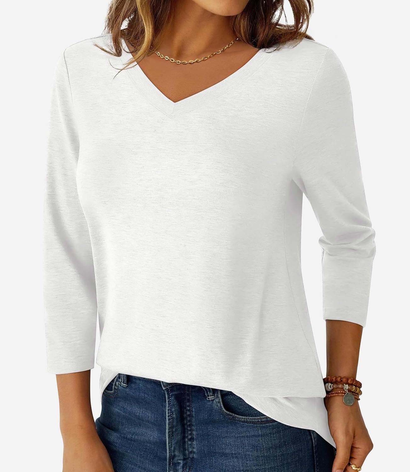 Womens Tops 3/4 Sleeve Shirts V Neck Casual Blouses Basic Loose Fit Pullover Tshirts - Image 5
