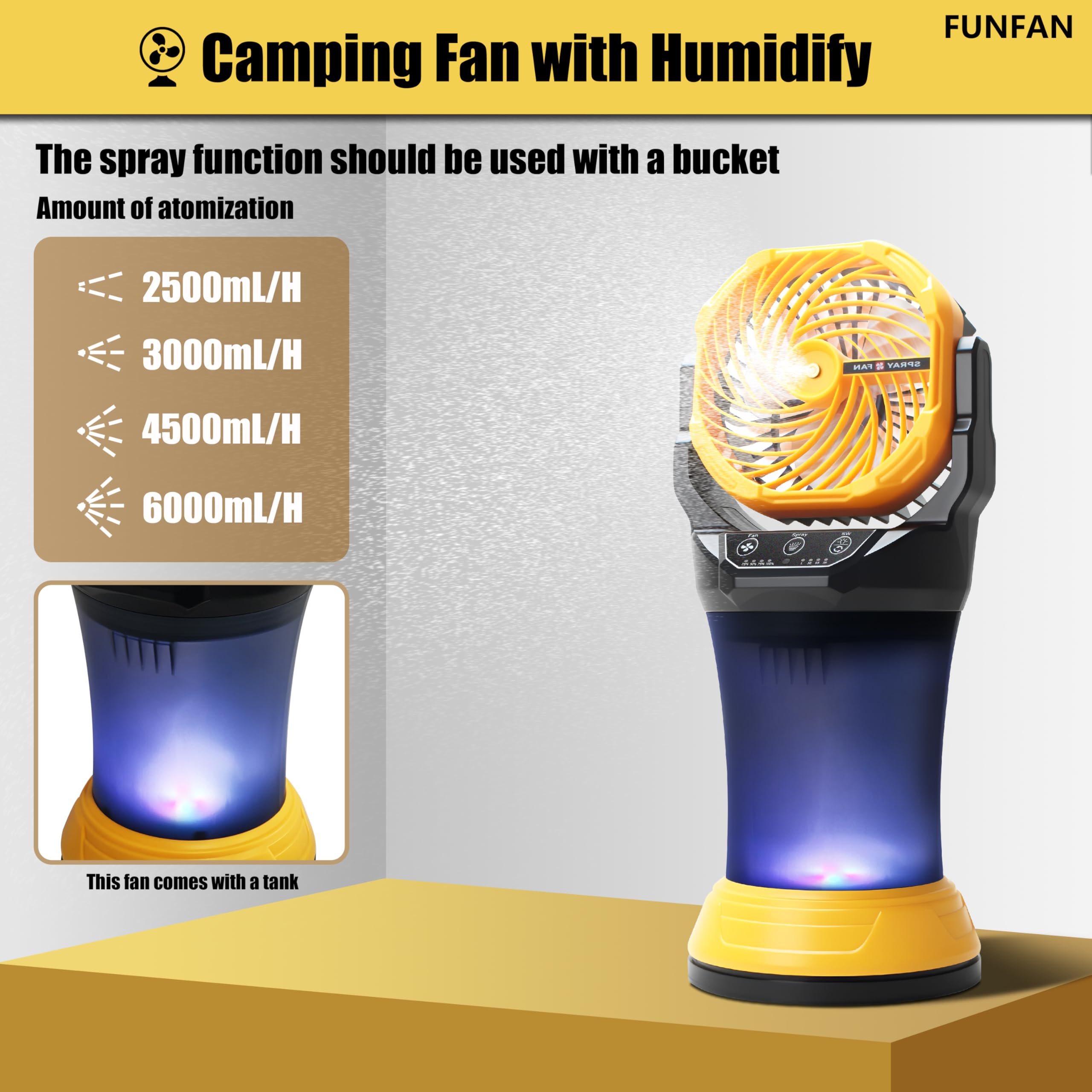 Ventilateur brumisateur portable 30 000 mAh rechargeable avec télécommande, 4 vitesses de vent, refroidissement par eau au sol
