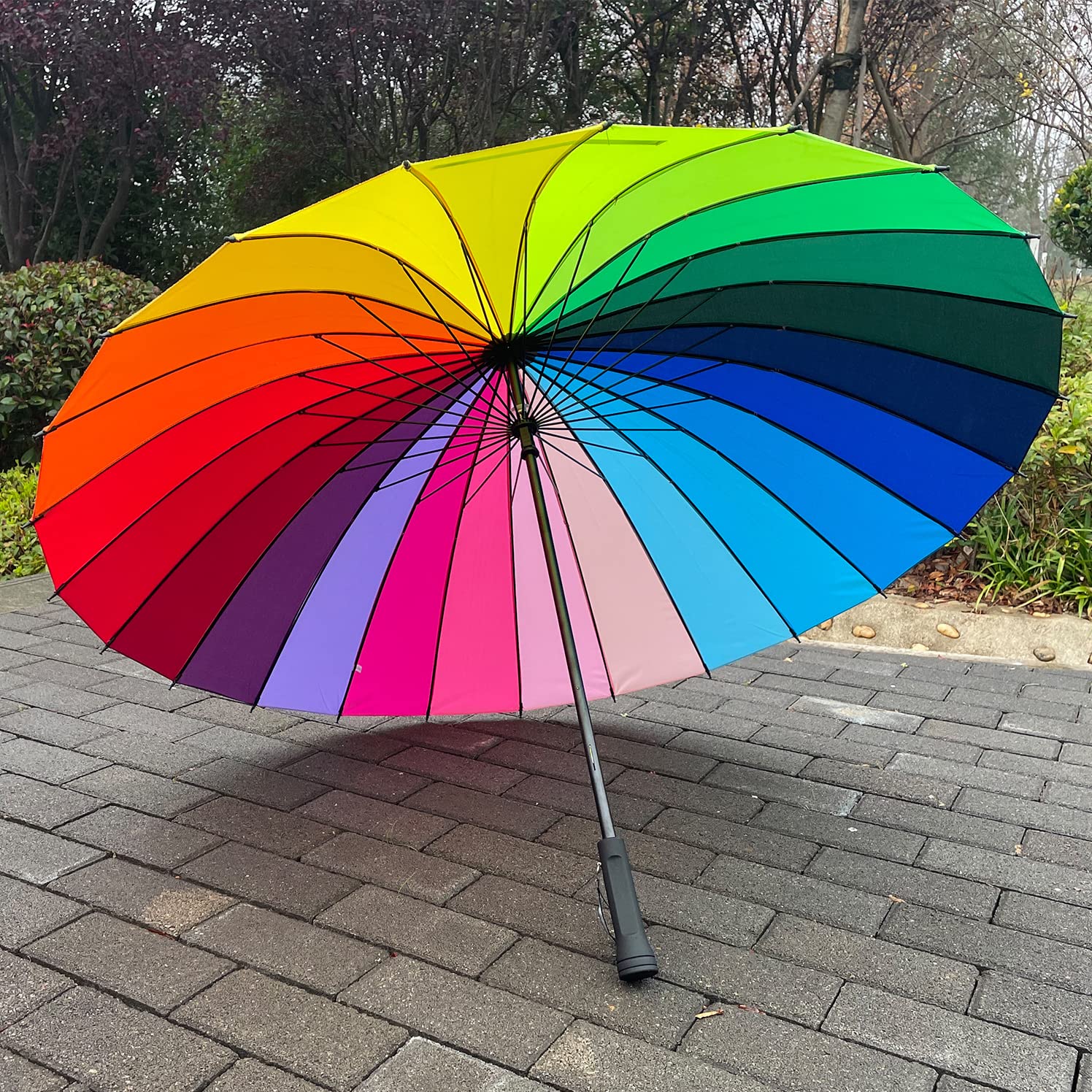 ThreeH Sonnenschirm Stockschirm 24 Rippen Groß Sturmfester Stabil Hochwertiger Golf Regenschirm KS07,Rainbow