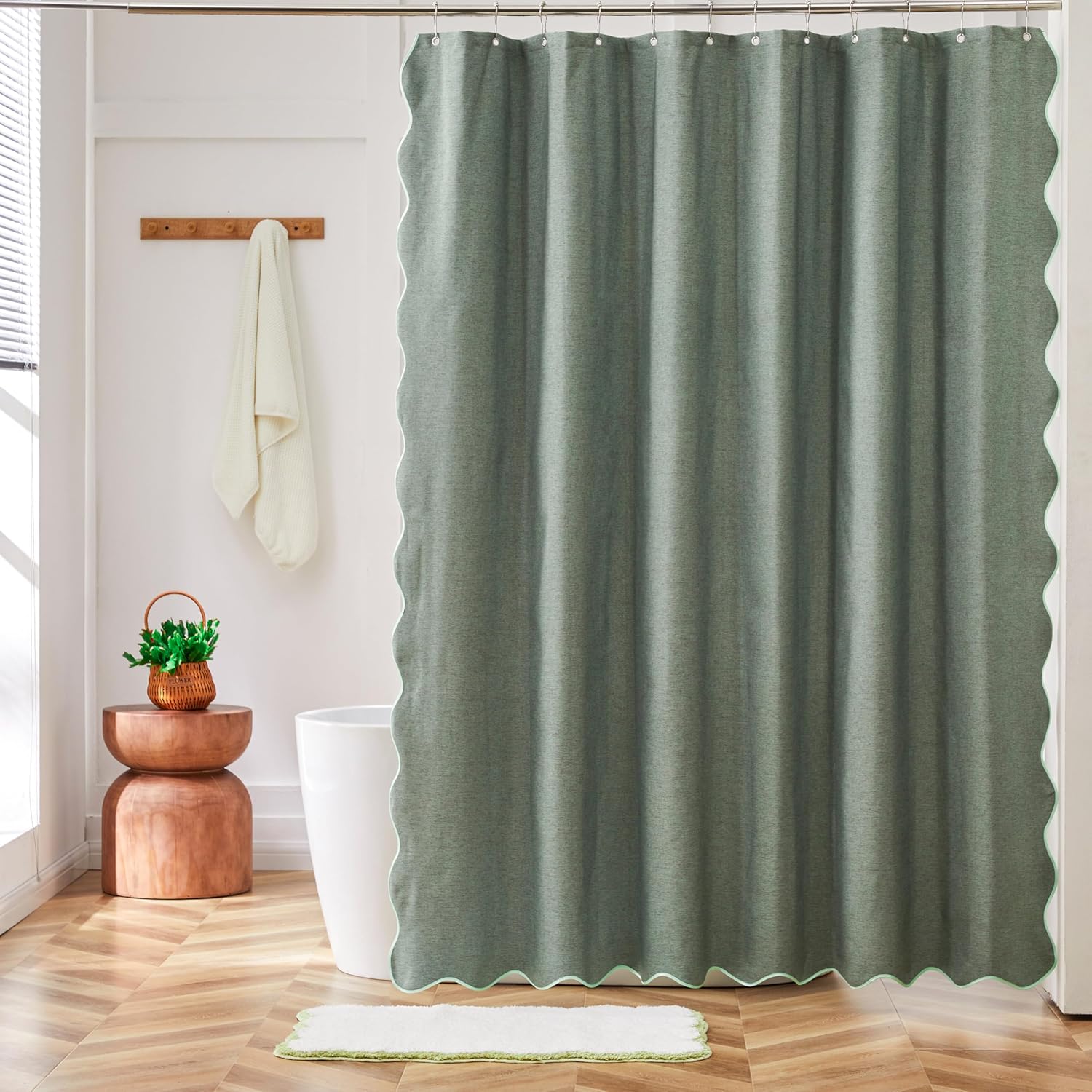 Amazon.com: Ohocut Sage Green Scalloped Shower Curtain, Cute Modern ...