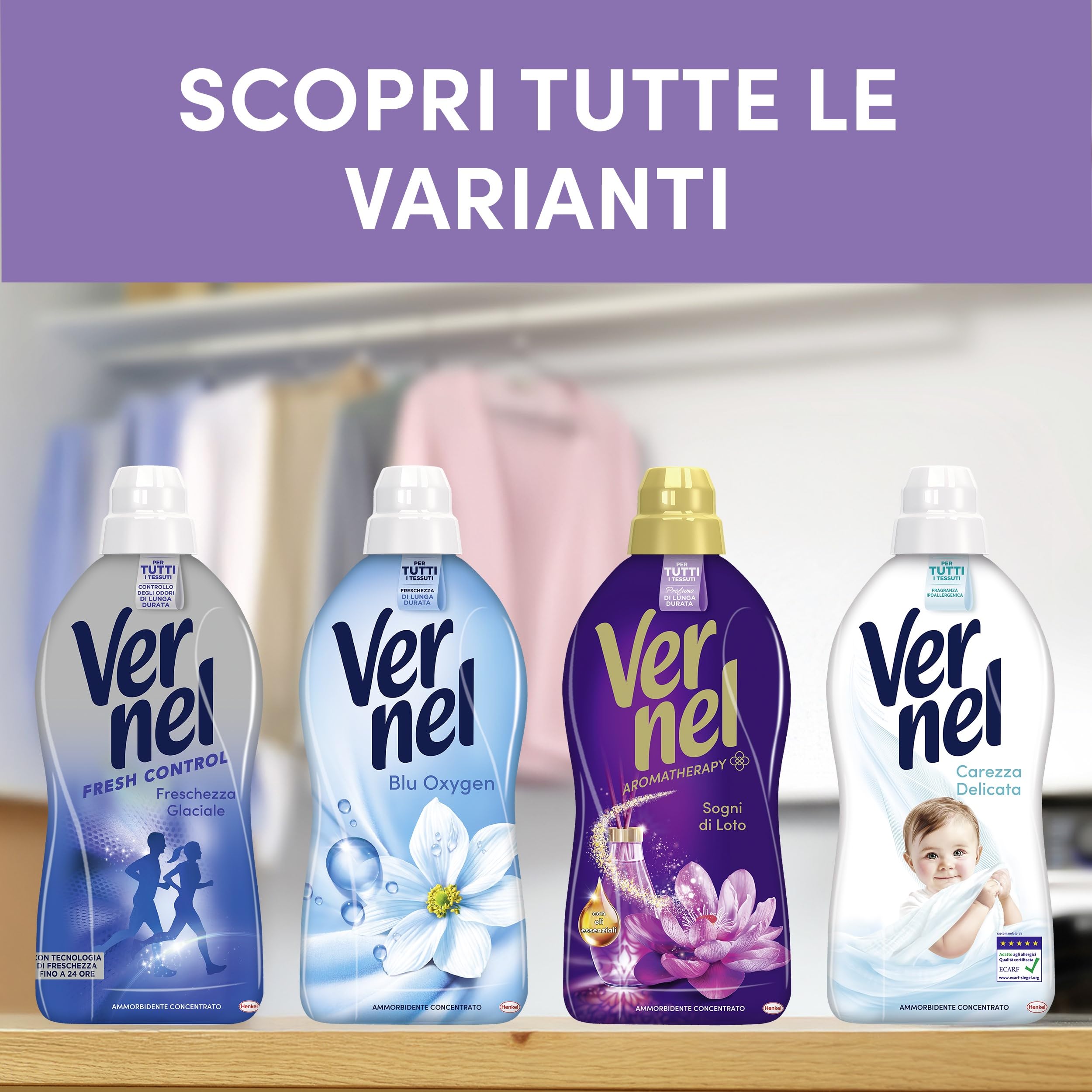 Ammorbidente Concentrato Vernel Lavanda (10 x 48 lavaggi), Ammorbidente Concentrato per Tutti i Tessuti, Morbidezza Irresistibile e Freschezza di Lunga Durata