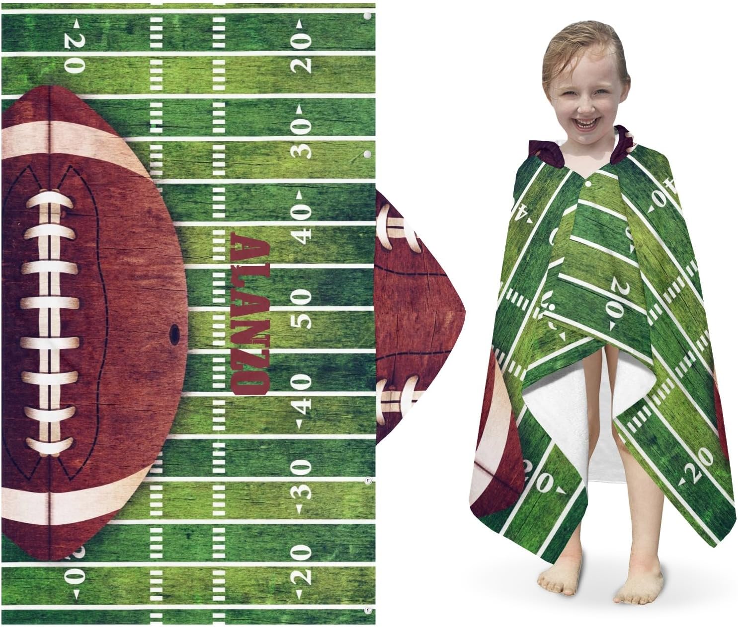 Hooded Towels for Kids 3-10 Yrs Retro American Football Field Kids Bath Towels Hooded Beach Towel Wrap Bathrobe Blanket Boys Gift for Shower