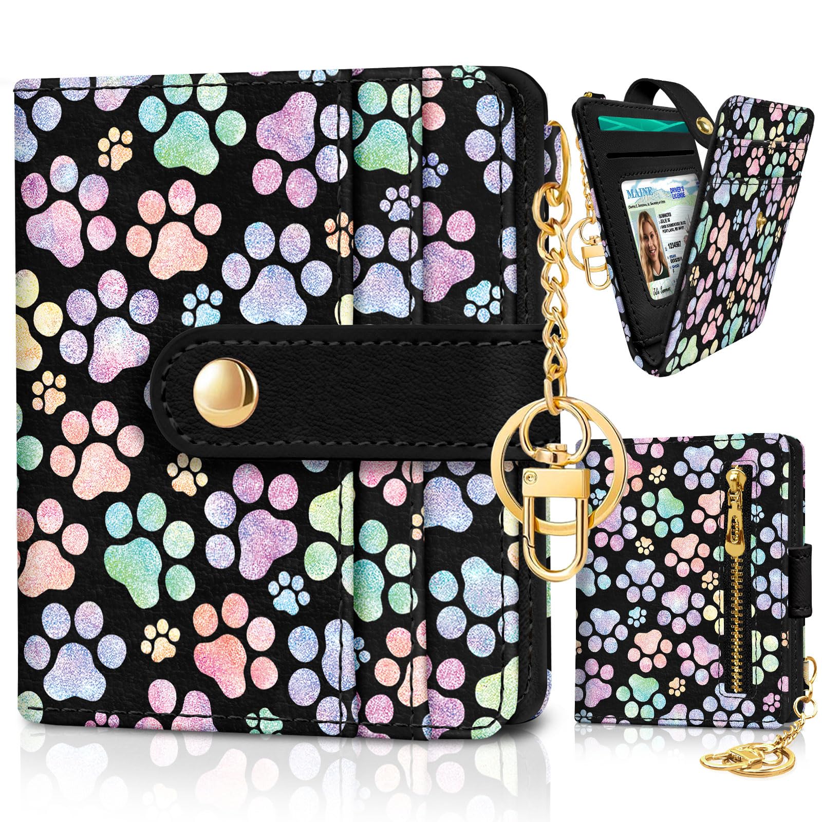 JogjamDog Paw Rfid Women Wallet, Small Slim Thin Credit Card Wallet, PU Leather Bifold Cash Zipper Coin Pocket ID Window for Female Ladies Teen Girls Girly