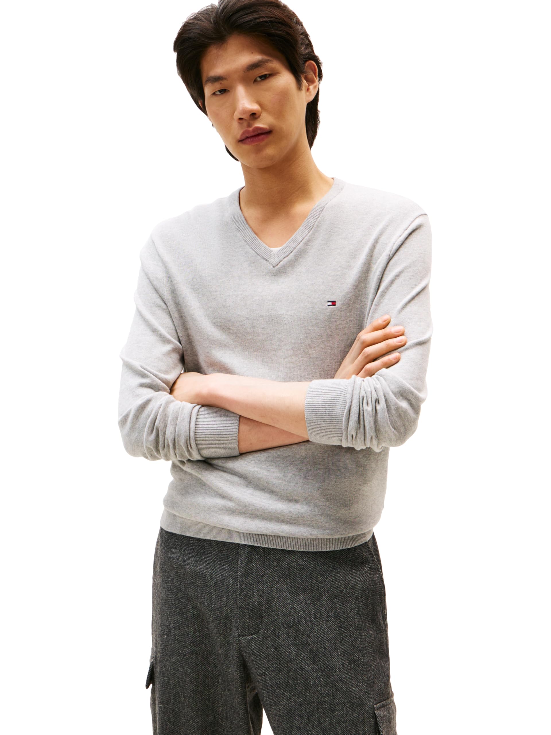 Tommy Hilfiger Sweter pullover Mężczyźni Cotton Solid V Neck Sweater Lightweight Pullover (1 w zestawie)