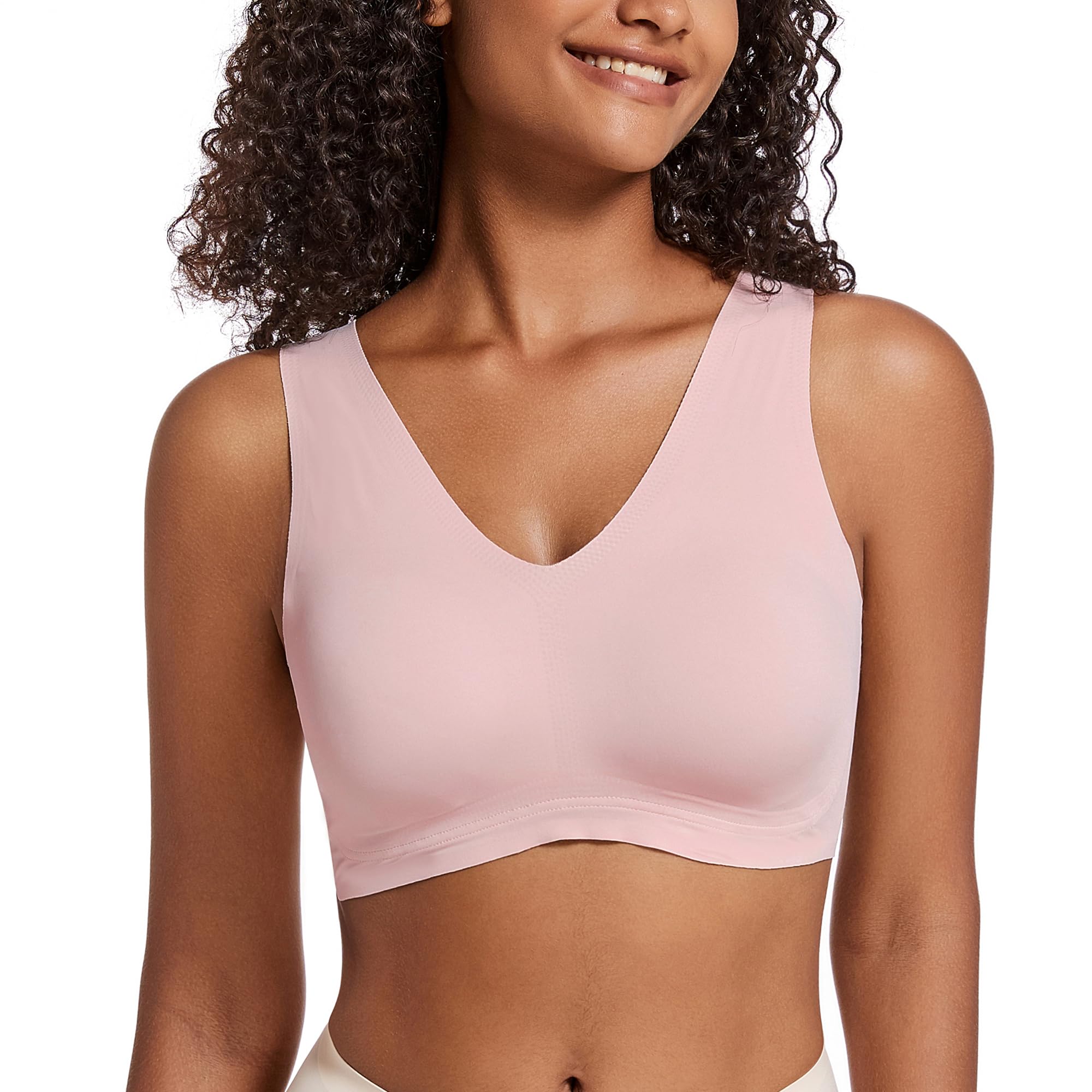 KKPWomen's Comfortable no Steel Ring no Trace Wireless Triangle Bra V-Neck Soft and Light Bra