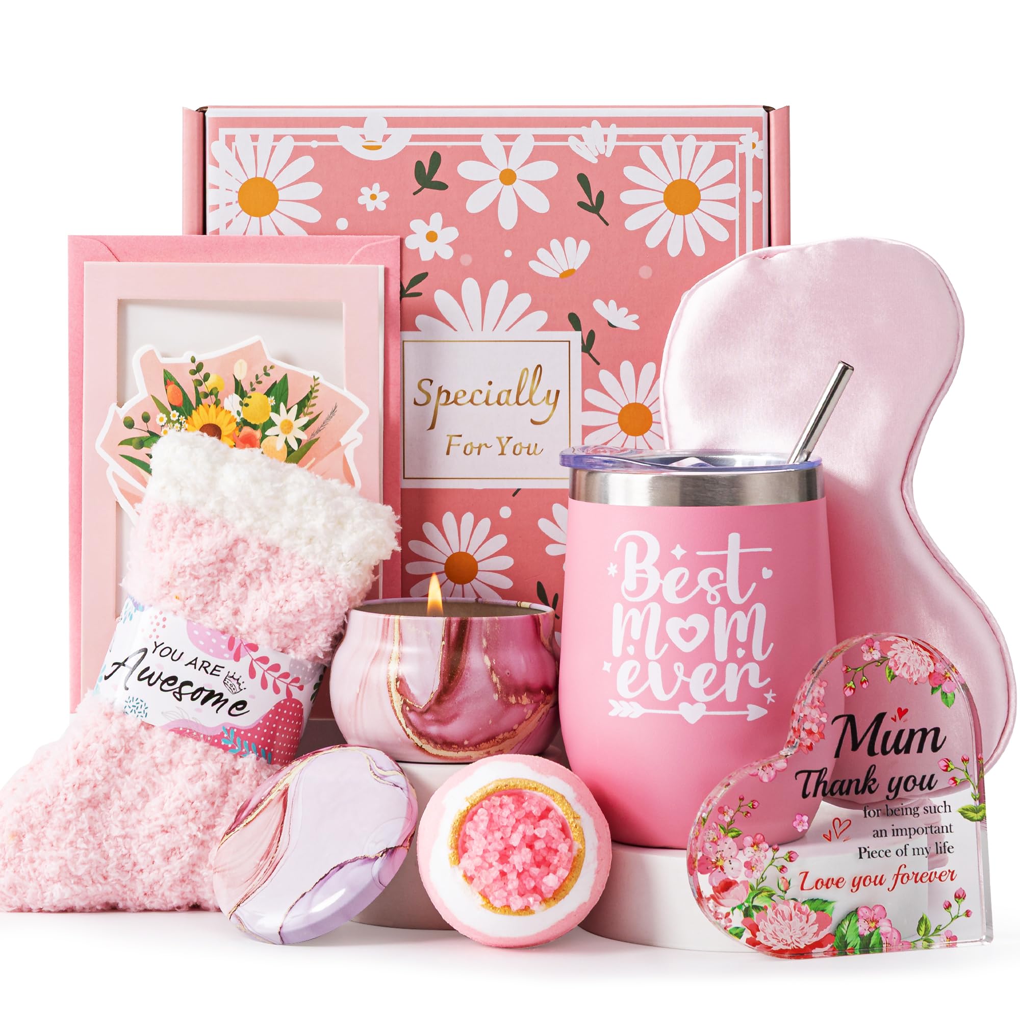 Gift Basket for Mum, Best Mum Ever Birthday Gift Ideas Box from Daughter Son kids, Unique Mother-in-Law Mumu Mothers Day Gifts New Mummy Pamper Hamper Present for Women Wife from Husband w/ Tumbler — image 1