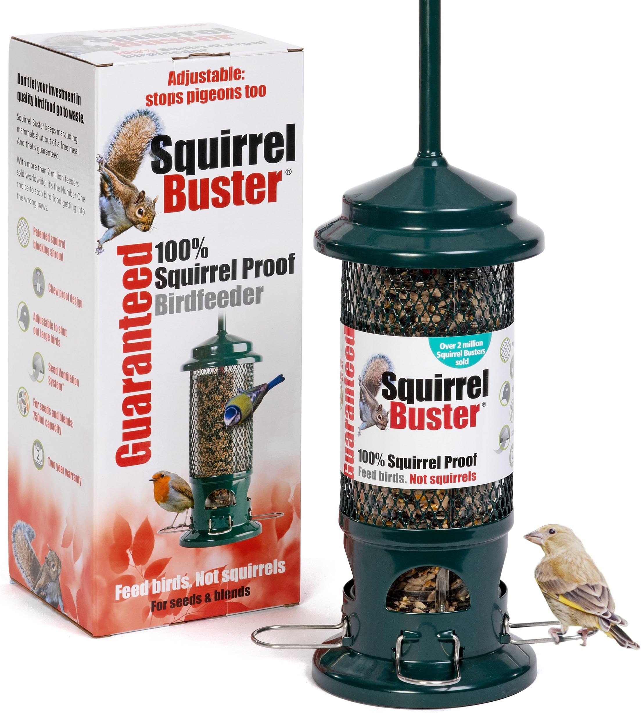 Squirrel Proof Bird Feeder for Seeds - Jacobi Jayne® Squirrel Buster® Bird Feeder – Metal Hanging Station for Garden Birds – Easy to Clean, Pigeon Resistant, Wild Bird Feeding Station